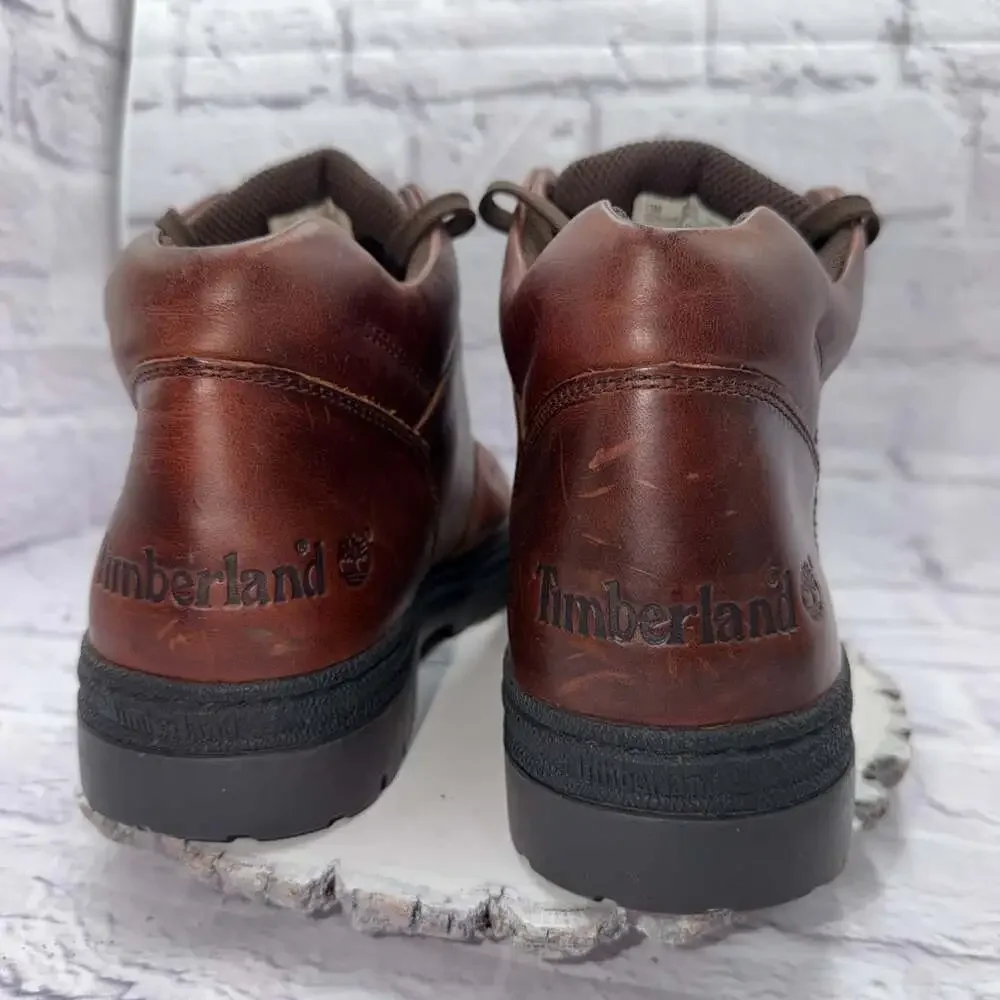 Vintage Mens Timberland All Leather Lug Boots Mahogany Brown Lace Up Size 13